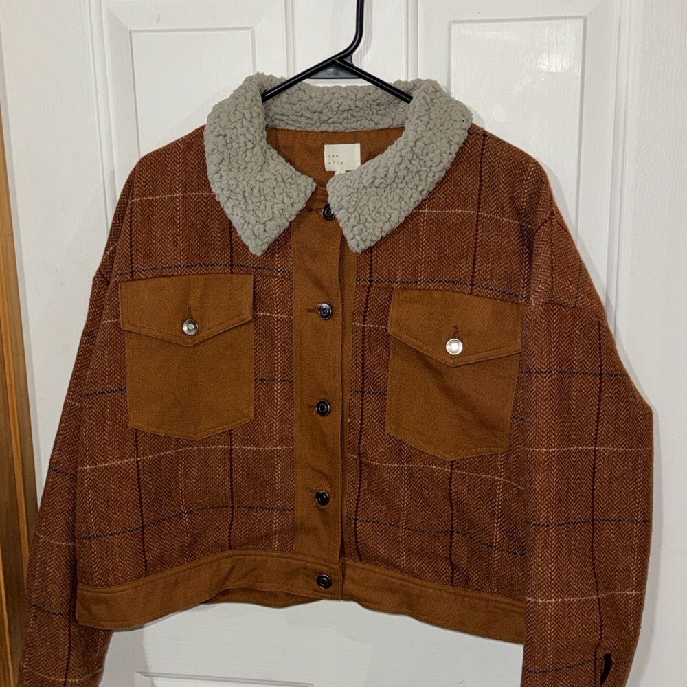NWT Plaid Teddy Jacket with Sherpa Collar